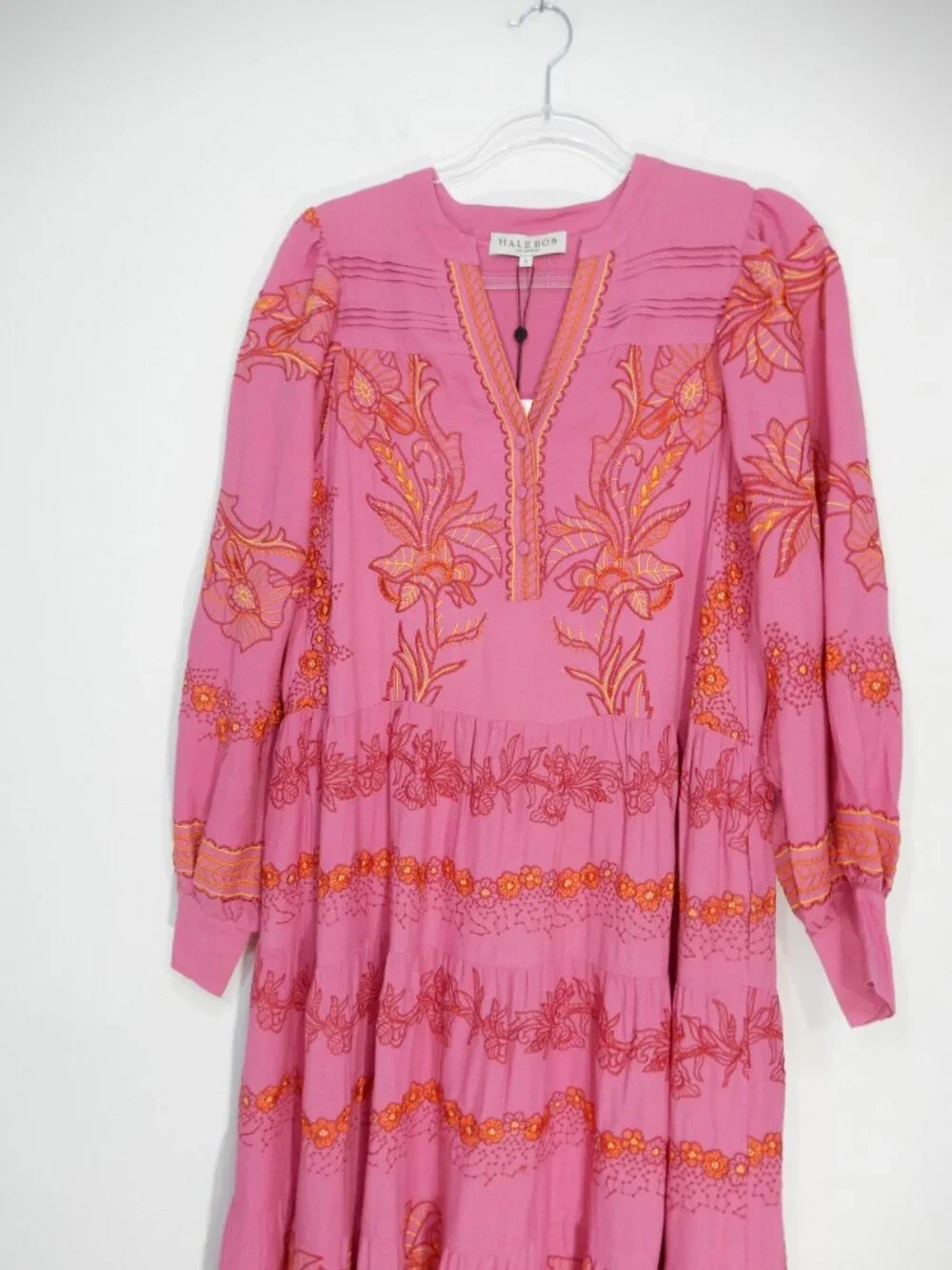 HALE BOB Rosa Janina Embroidered Maxi Long DRESS Size S Pink Floral Boho NEW - Picture 9 of 14